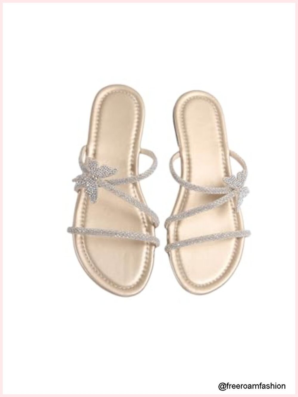 Butterfly Rhinestone Shiny Slide Sandals Strappy Slip On Flat Sandals Dressy